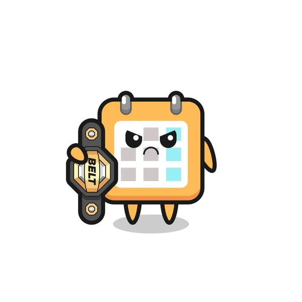 Personagem Mascote Calendário Como Lutador Mma Com Cinto Campeão Design — Vetor de Stock