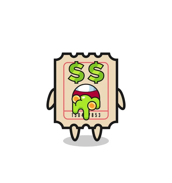 Personagem Bilhete Com Uma Expressão Louco Sobre Dinheiro Design Estilo — Vetor de Stock