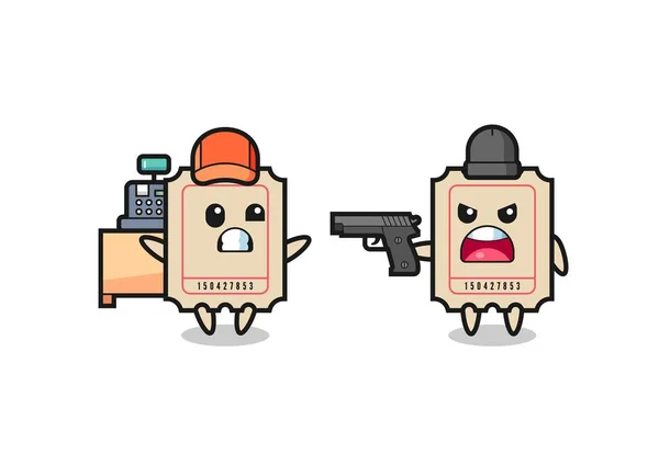 Illust Cute Ticket Cashier Pointed Gun Robber Cute Style Design — Archivo Imágenes Vectoriales