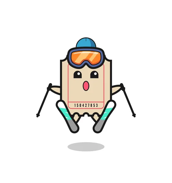 Personnage Mascotte Billet Tant Que Joueur Ski Design Style Mignon — Image vectorielle