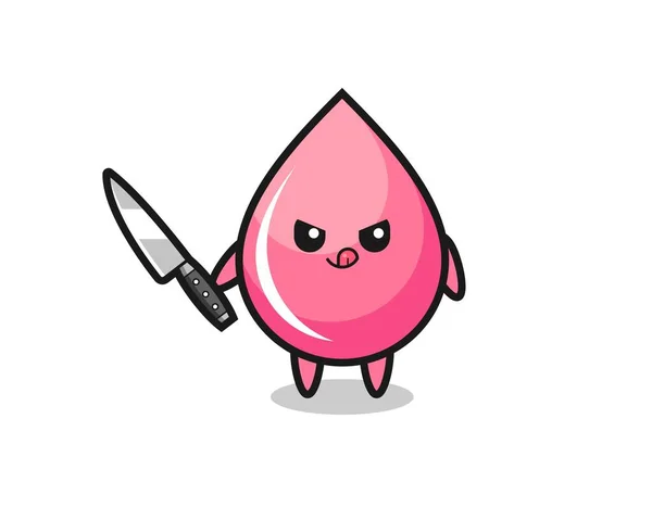 Linda Mascota Jugo Gota Fresa Como Psicópata Sosteniendo Cuchillo Lindo — Vector de stock