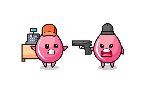 Ilustracja Cute Soku Truskawkowego Kropli Jako Kasjer Jest Skierowany Pistolet — Wektor stockowy