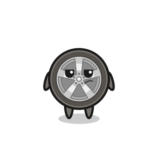 Cute Car Wheel Character Suspicious Expression Cute Style Design Shirt — Stock Vector