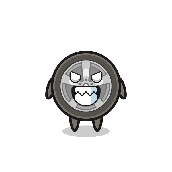 Evil Expression Car Wheel Cute Mascot Character Cute Style Design — Stock Vector