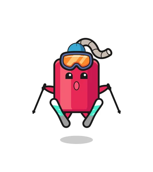 Personaje Mascota Dinamita Como Jugador Esquí Lindo Diseño Estilo Para — Archivo Imágenes Vectoriales