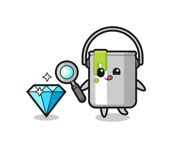 Pintura Estaño Mascota Está Comprobando Autenticidad Diamante Lindo Diseño Estilo — Vector de stock