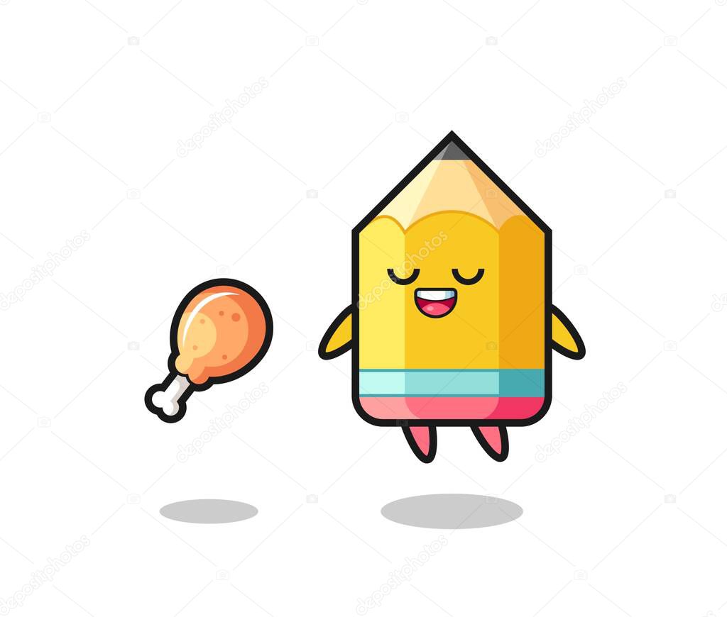 cute pencil floating and tempted because of fried chicken , cute style design for t shirt, sticker, logo element