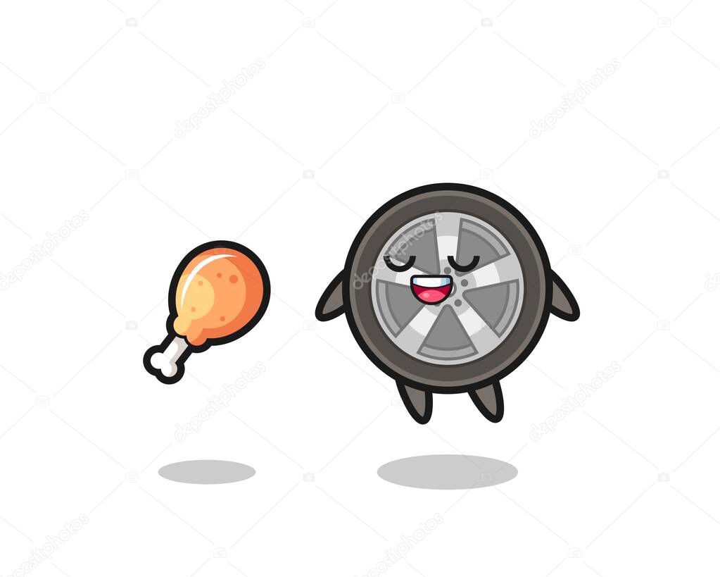 Cute car wheel floating and tempted because of fried chicken , cute style design for t shirt, sticker, logo element