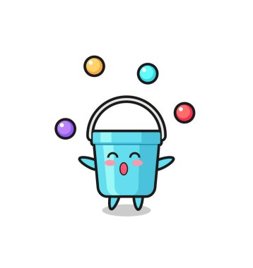 Plastik kova sirk karikatürü, top hokkabazlığı, tişört, çıkartma, logo elementi için şirin bir tasarım.