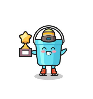 Plastik kova karikatürü buz patencisi şampiyon kupası, tişört, çıkartma, logo elementi için şirin bir tasarım