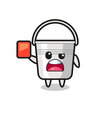 Hakemin kırmızı kart verdiği metal kova sevimli maskot tişört, çıkartma, logo elementi için şirin tasarım.