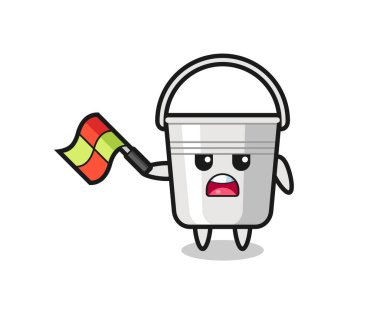 Metal karikatür çizgi filmi çizgi film yargıcı bayrağı 45 derecelik açıyla kaldırıyor. Tişört, çıkartma, logo elementi için şirin bir tasarım.