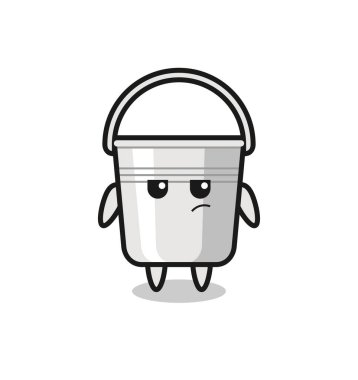 Tişört, çıkartma, logo elementi için şirin bir stil tasarımı, şüpheli ifadeli sevimli metal kova karakteri