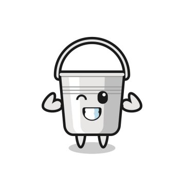 Kaslı metal teneke karakter kaslarını gösteriyor. Tişört, çıkartma, logo elementi için şirin bir tasarım.