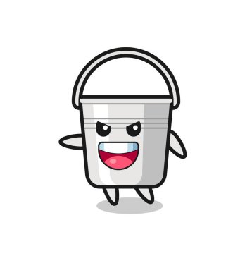 Heyecanlı pozlu metal kova karikatürü, tişört, çıkartma, logo elementi için şirin bir tasarım.