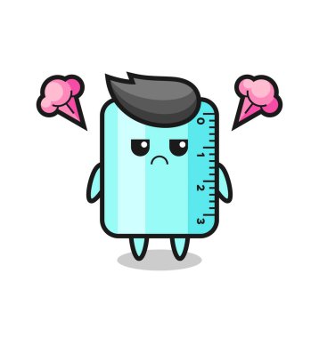 Şirin cetvel çizgi film karakterinin rahatsız edici ifadesi, tişört, etiket, logo ögesi için şirin tarz tasarımı