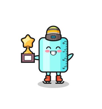 Cetvel karikatürü buz patencisi şampiyon kupası, tişört, etiket, logo elementi için şirin tasarım