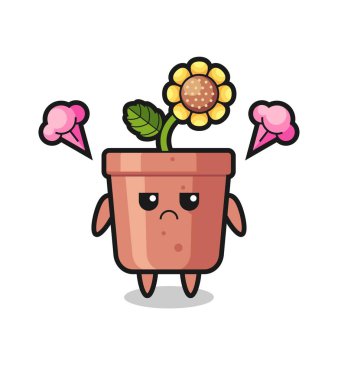 Şirin ayçiçeği çizgi film karakterinin rahatsız edici ifadesi, tişört, etiket, logo elementi için şirin tasarım