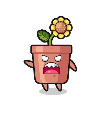 Tatlı ayçiçeği esrarı karikatürü, çok kızgın bir poz, tişört, çıkartma, logo elementi için şirin bir tasarım.