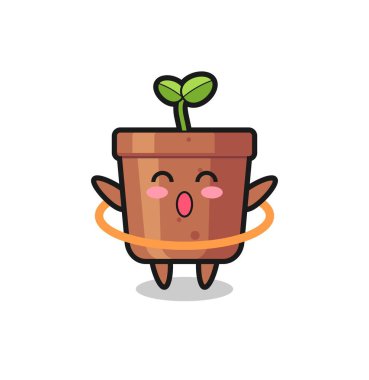 Şirin ot karikatürü hula hoop oynuyor. Tişört, çıkartma, logo elementi için şirin bir tasarım.