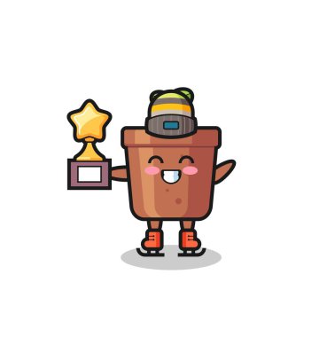 Bir buz patencisi olarak ot karikatürü. Kazanan kupa, tişört, çıkartma ve logo elementi için şirin bir tasarım.