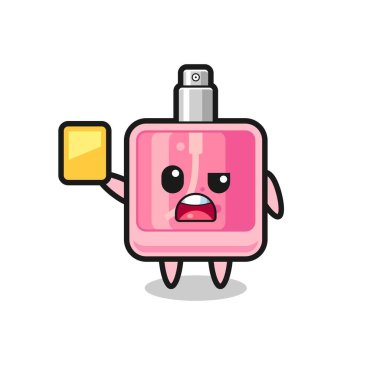 Futbol hakemi olarak çizgi film parfümü karakteri sarı kart veriyor, tişört, çıkartma, logo elementi için şirin bir tasarım.