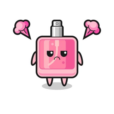 Şirin parfüm çizgi film karakterinin rahatsız edici ifadesi, tişört, etiket, logo elementi için şirin bir tasarım.