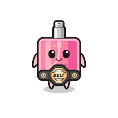 Kemerli MMA dövüşçüsü parfüm maskotu. Tişört, çıkartma, logo elementi için şirin bir tasarım.