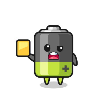 Futbol hakemi olarak çizgi film karakteri sarı kart veriyor, tişört, çıkartma, logo elementi için şirin bir tasarım.