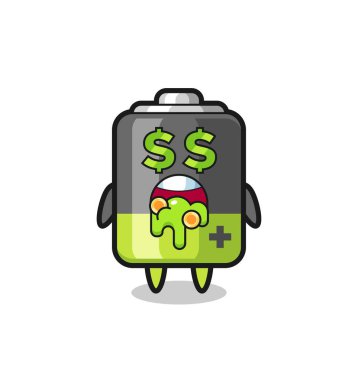 Para delisi bir pil karakteri, tişört, etiket, logo elementi için şirin bir tasarım.