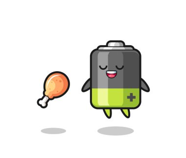 Şirin batarya yüzüyor ve kızarmış tavuk yüzünden cezbedildi. Tişört, çıkartma, logo elementi için şirin bir tasarım.