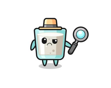 Dedektif olarak şirin sütün maskotu, tişört, çıkartma, logo elementi için şirin bir tasarım.