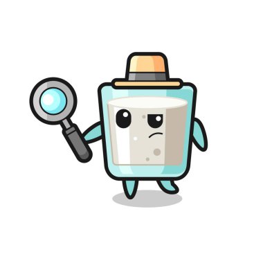 Süt dedektifi bir davayı inceliyor. Tişört, çıkartma ve logo için şirin bir tasarım.