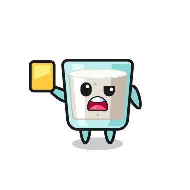 Futbol hakemi olarak çizgi film karakteri sarı kart veriyor, tişört, çıkartma, logo elementi için şirin bir tasarım.