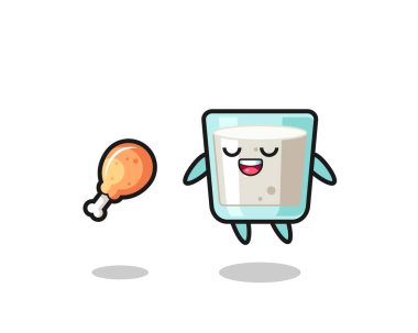 Kızarmış tavuk, tişört, çıkartma ve logo için şirin bir tasarım olduğu için tatlı süt yüzüyor ve cazip geliyor.