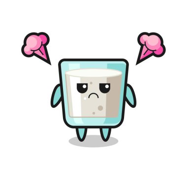 Şirin süt çizgi film karakterinin rahatsız edici ifadesi, tişört, etiket, logo elementi için şirin bir tasarım.