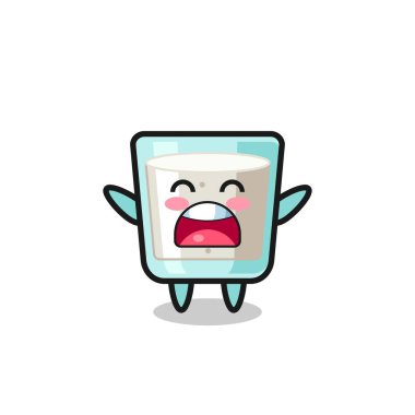 Esneme ifadesi olan şirin süt maskotu, tişört, çıkartma, logo elementi için şirin bir tasarım.