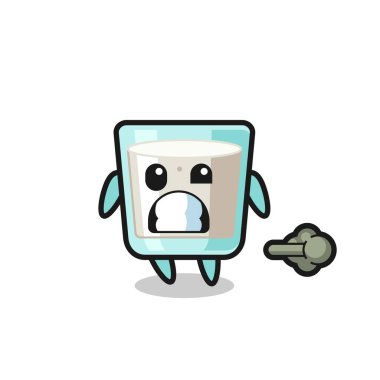 Süt karikatürünün osurması, tişört, çıkartma, logo elementi için şirin bir tasarım.