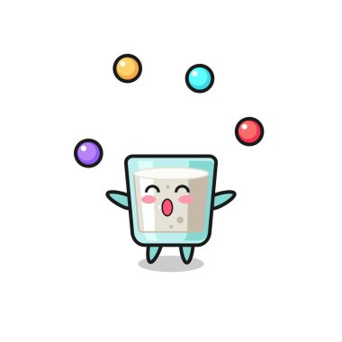 Süt sirki çizgi filmi, top hokkabazlığı, tişört, çıkartma, logo elementi için şirin bir tasarım.