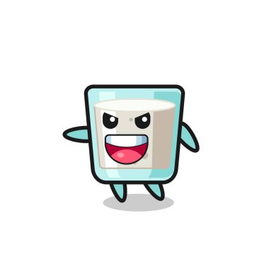 Heyecanlı pozlu süt karikatürü, tişört, çıkartma, logo elementi için şirin bir tasarım.