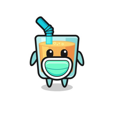 Maske takan sevimli bir portakal suyu karikatürü tişört, çıkartma, logo elementi için şirin bir tasarım.