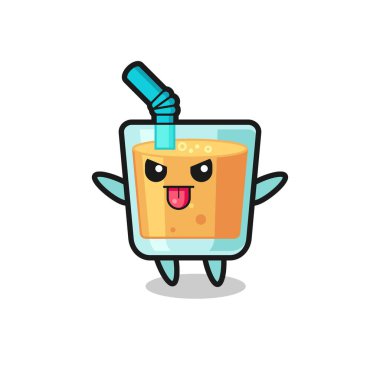 Yaramaz portakal suyu karakteri dalga geçme pozunda, tişört, çıkartma, logo elementi için şirin tasarım