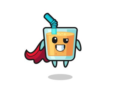 Uçan bir süper kahraman olarak sevimli bir portakal suyu karakteri. Tişört, çıkartma, logo elementi için şirin bir tasarım.