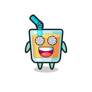 Sevimli portakal suyu karakteri hipnotize edilmiş gözler, tişört, çıkartma, logo elementi için şirin tasarım.