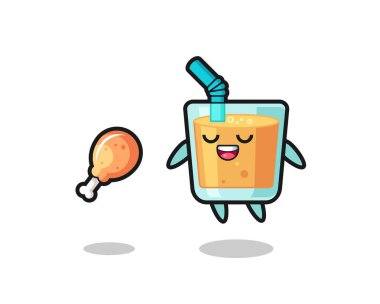 Tatlı portakal suyu yüzüyor ve kızarmış tavuk yüzünden cezbedildi. Tişört, çıkartma, logo elementi için şirin bir tasarım.