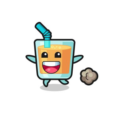 Koşu pozlu mutlu portakal suyu karikatürü, tişört, çıkartma, logo elementi için şirin bir tasarım.