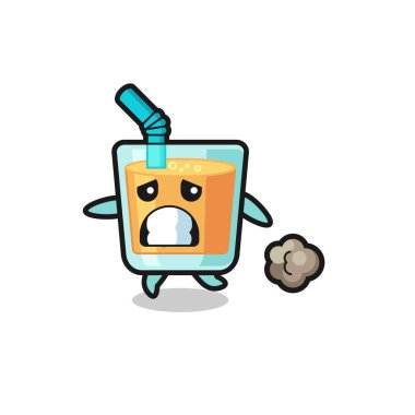 Korku içinde akan portakal suyunun çizimi, tişört, çıkartma, logo elementi için şirin bir tasarım