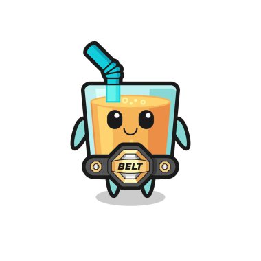 Kemerli MMA dövüşçüsü portakal suyu maskotu. Tişört, çıkartma, logo elementi için şirin bir tasarım.