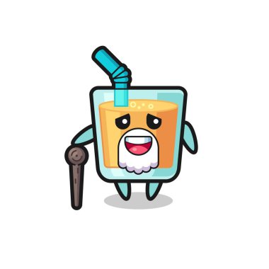 Şirin portakal suyu dedemin elinde bir çubuk var. Tişört, çıkartma ve logo için şirin bir tasarım.