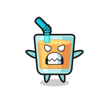 Portakal suyu maskotu karakterinin öfkeli ifadesi, tişört, çıkartma, logo elementi için şirin bir tasarım.